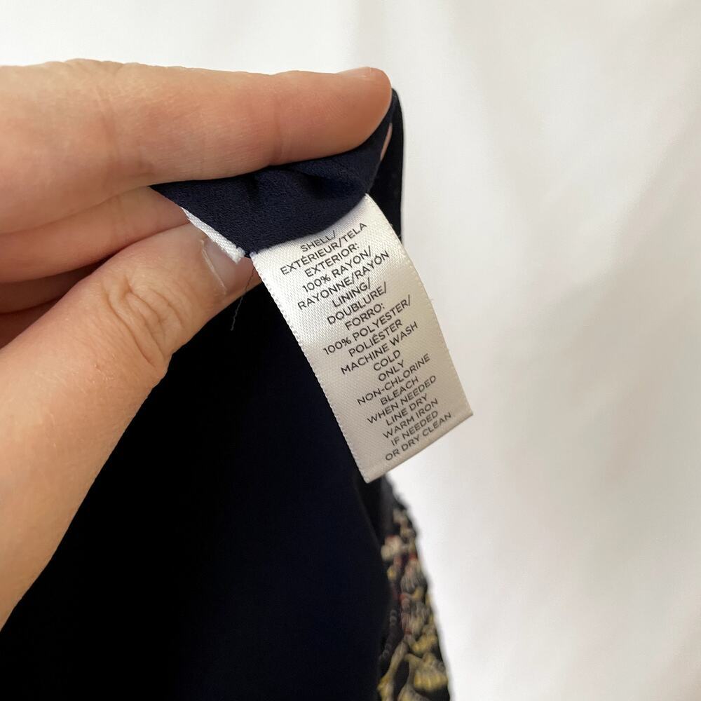 Ann Taylor LOFT navy floral miniskirt belt elastic waist women's size XS pockets - Picture 9 of 9